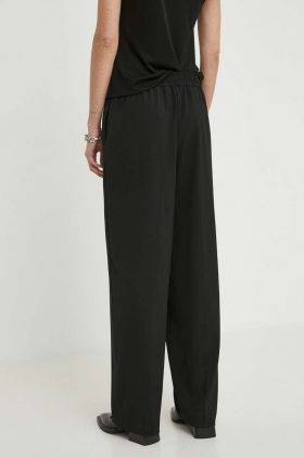 Samsoe Samsoe pantaloni femei, culoarea negru, lat, high waist