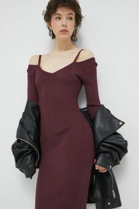 Abercrombie & Fitch rochie culoarea bordo, midi, mulata