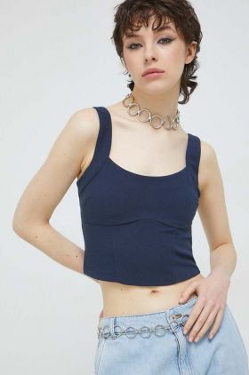 Abercrombie & Fitch top femei, culoarea albastru marin