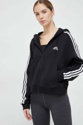 adidas bluză femei, culoarea negru, cu glugă, cu imprimeu IC8781