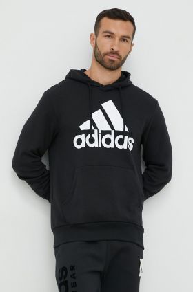 adidas hanorac de bumbac bărbați, culoarea negru, cu glugă, cu imprimeu IC9363