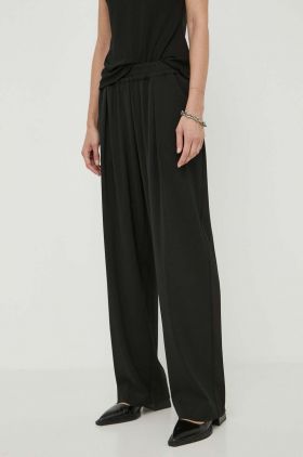 Samsoe Samsoe pantaloni femei, culoarea negru, lat, high waist