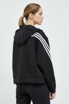 adidas bluza femei, culoarea negru, cu glugă, cu imprimeu