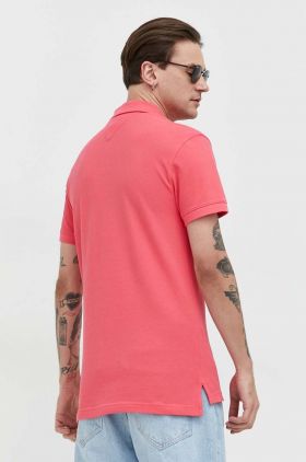 Tommy Jeans polo de bumbac culoarea roz, cu imprimeu