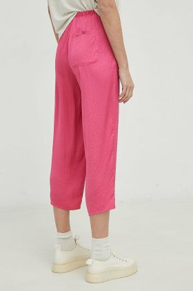 American Vintage pantaloni femei, culoarea roz, drept, high waist