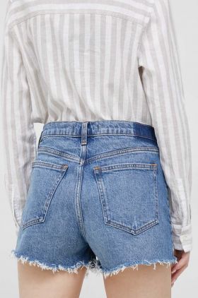 Abercrombie & Fitch pantaloni scurti jeans femei, culoarea albastru marin, high waist