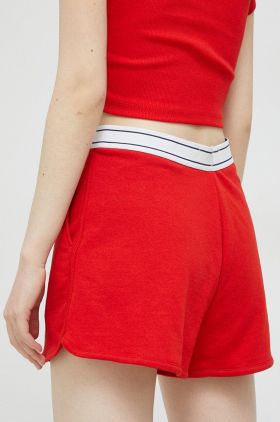 Tommy Jeans pantaloni scurti femei, culoarea rosu, neted, high waist