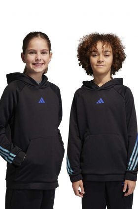 adidas bluza copii culoarea negru, cu glugă, cu imprimeu