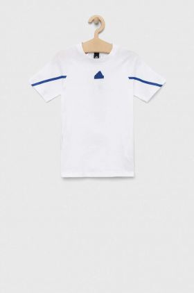 adidas tricou de bumbac pentru copii B D4GMDY culoarea alb, cu imprimeu