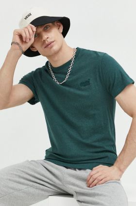 Superdry tricou din bumbac culoarea verde, neted