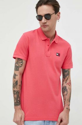 Tommy Jeans polo de bumbac culoarea roz, cu imprimeu