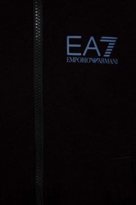 EA7 Emporio Armani hanorac de bumbac pentru copii culoarea negru, cu glugă, cu imprimeu