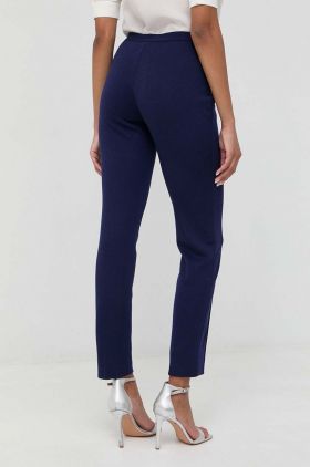 Luisa Spagnoli pantaloni de lana culoarea albastru marin, mulata, high waist