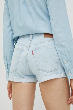 Levi's pantaloni scurți din denim femei, uni, high waist 56327.0313-LightIndig