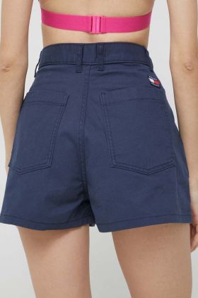 Tommy Jeans pantaloni scurti femei, culoarea albastru marin, neted, high waist