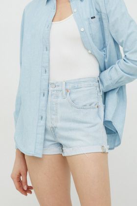 Levi's pantaloni scurți din denim femei, uni, high waist 56327.0313-LightIndig