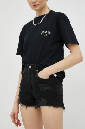 Levi's pantaloni scurti jeans femei, culoarea negru, neted, high waist