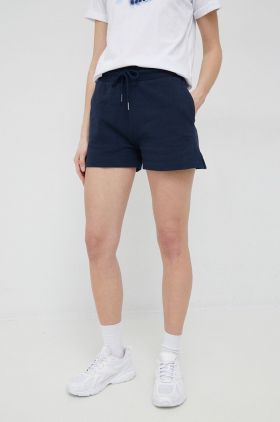 Pepe Jeans pantaloni scurti din bumbac culoarea albastru marin, neted, high waist