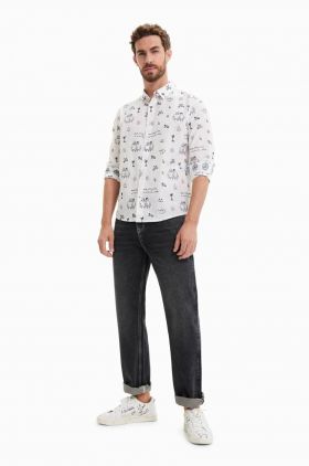Desigual camasa din bumbac barbati, culoarea alb, cu guler clasic, regular