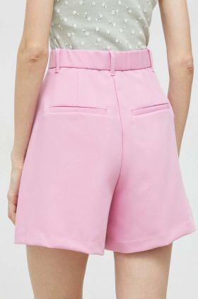 Abercrombie & Fitch pantaloni scurti femei, culoarea roz, neted, high waist