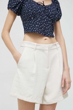 Abercrombie & Fitch pantaloni scurti femei, culoarea bej, neted, high waist