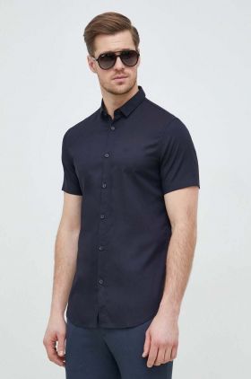 Armani Exchange camasa barbati, culoarea albastru marin, cu guler clasic, regular