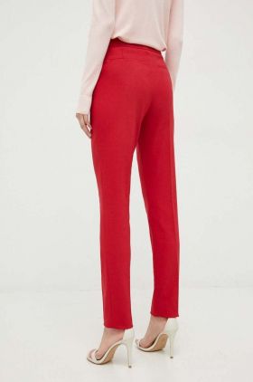 Morgan pantaloni femei, culoarea rosu, mulata, high waist