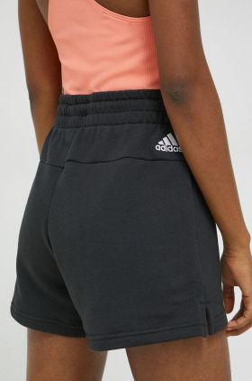 adidas pantaloni scurți din bumbac culoarea negru, cu imprimeu, high waist IC4442