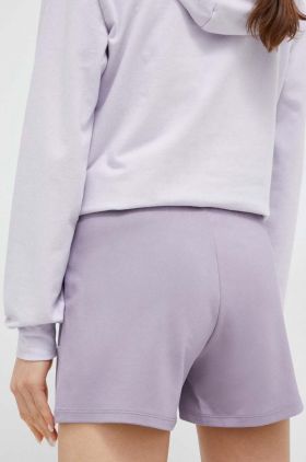 EA7 Emporio Armani pantaloni scurti femei, culoarea violet, cu imprimeu, medium waist