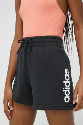 adidas pantaloni scurți din bumbac culoarea negru, cu imprimeu, high waist IC4442