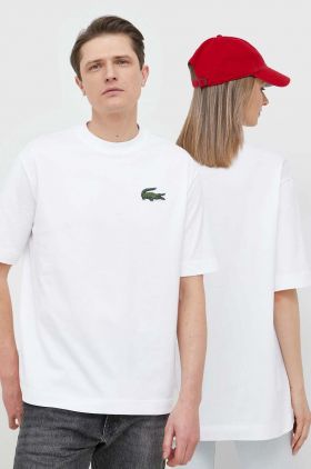 Lacoste tricou din bumbac culoarea alb, uni