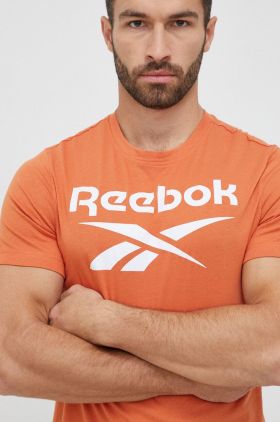 Reebok tricou din bumbac culoarea portocaliu, cu imprimeu