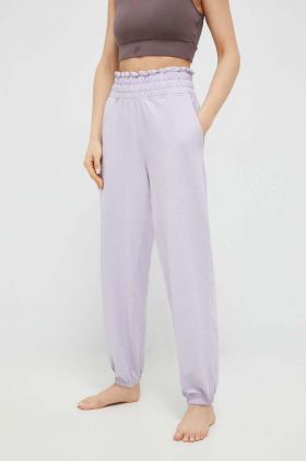 adidas Performance pantaloni de yoga Studio culoarea violet, neted