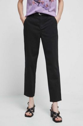 Medicine pantaloni femei, culoarea negru, fason chinos, medium waist