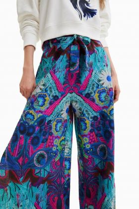 Desigual pantaloni de bumbac lat, high waist