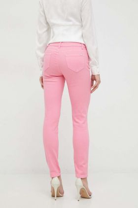 Morgan pantaloni femei, culoarea roz, mulata, high waist