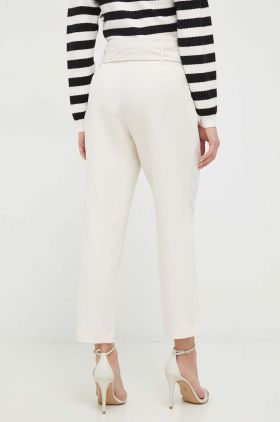 Morgan pantaloni femei, culoarea bej, drept, high waist