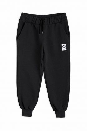 Mini Rodini pantaloni de trening din bumbac pentru copii culoarea negru, neted