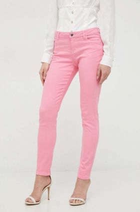 Morgan pantaloni femei, culoarea roz, mulata, high waist