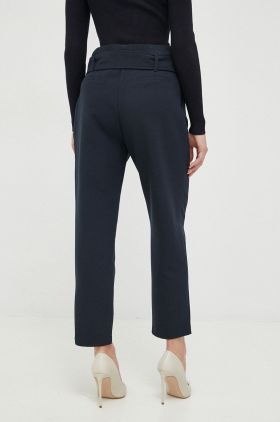 Morgan pantaloni femei, culoarea albastru marin, drept, high waist