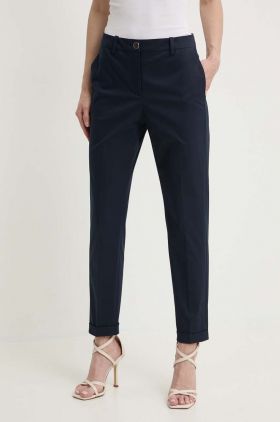 BOSS pantaloni femei, culoarea bleumarin, drept, high waist 50490057