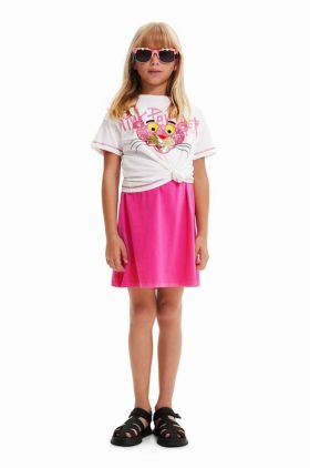 Desigual tricou de bumbac pentru copii Pink Panther culoarea alb