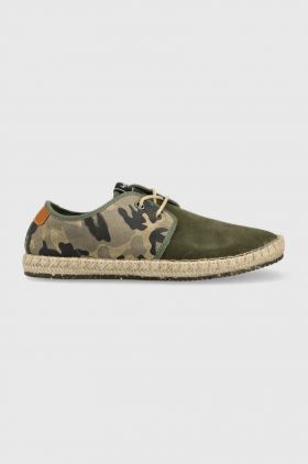 Pepe Jeans espadrile din piele intoarsa TOURIST culoarea verde, PMS10315