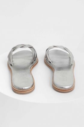 Answear Lab slapi de piele femei, culoarea argintiu