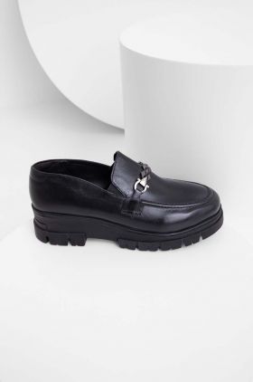 Answear Lab mocasini de piele femei, culoarea negru, cu toc plat