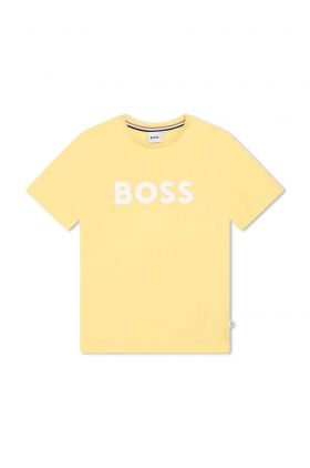 BOSS tricou de bumbac pentru copii culoarea galben, cu imprimeu