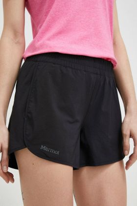 Marmot pantaloni scurți outdoor Elda culoarea negru, neted, medium waist