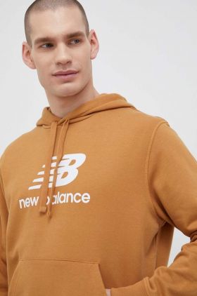 New Balance bluză bărbați, culoarea maro, cu glugă, cu model MT31537TOB-TOB