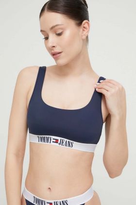 Tommy Jeans sutien de baie culoarea albastru marin, cupa moale