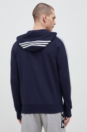 adidas hanorac de bumbac bărbați, culoarea bleumarin, cu glugă, cu imprimeu  IC0434